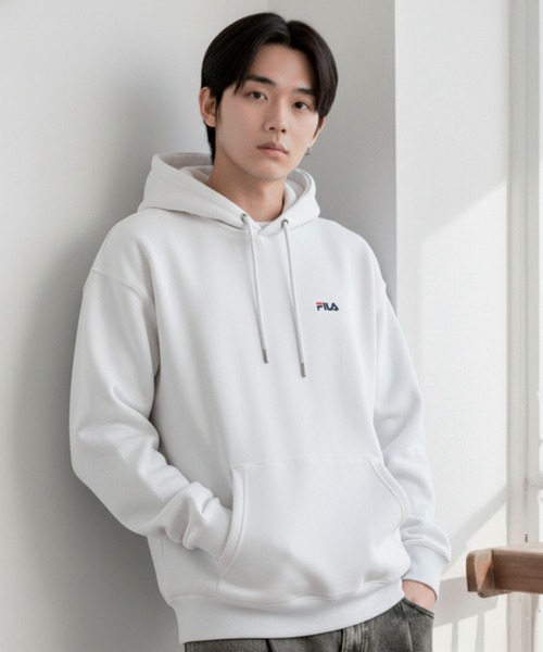 FILA（フィラ）の「【FILA/フィラ】ワンポイント ロゴ刺繍 裏起毛 スウェット プルパーカー フ―ディ（パーカー・レディース・ホワイト/ブラック/ネイビー/杢グレー/グレー系その他/グリーン系その他/セージグリーン/ブルーグレー/アッシュグレー・M/L/LL/3L）」の20枚目の写真