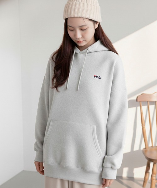 FILA（フィラ）の「【FILA/フィラ】ワンポイント ロゴ刺繍 裏起毛 スウェット プルパーカー フ―ディ（パーカー・レディース・ホワイト/ブラック/ネイビー/杢グレー/グレー系その他/グリーン系その他/セージグリーン/ブルーグレー/アッシュグレー・M/L/LL/3L）」の12枚目の写真