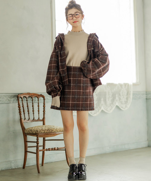 ファッションデザイナー 特価 ワンピース ワンピース Oliveウィンターチェックセットアップ