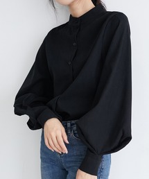 バルーン袖バンドカラーチュニックシャツ