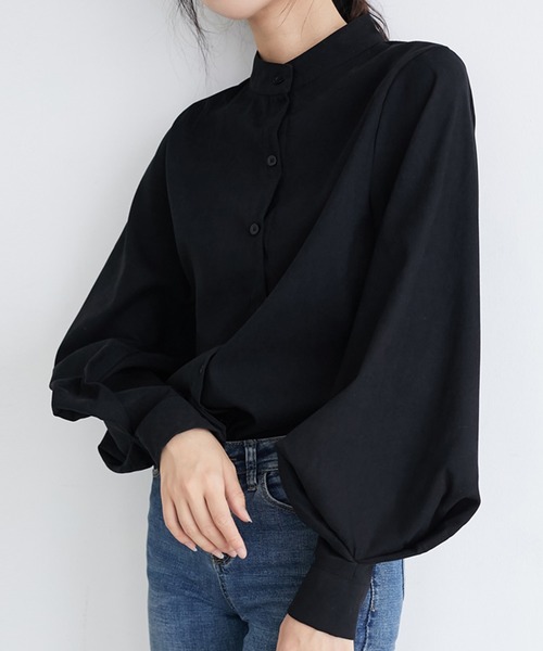 SMILE ORCHID(スマイルオーキッド)の「バルーン袖バンドカラーチュニックシャツ(シャツ/ブラウス・レディース・ホワイト/ベージュ/ブルー/ブラック/ピンク/グレー/ブラック系その他/ホワイト系その他/ベージュ系その他/ブルー系その他/ライトカーキ/ブラウン・M/L)」の4枚目の写真