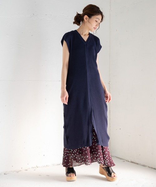 Munich（ミューニック）の「コットンリネンリブニット　ロングワンピース（ワンピース・レディース・ネイビー/カーキ/キナリ・FREE）」の3枚目の写真