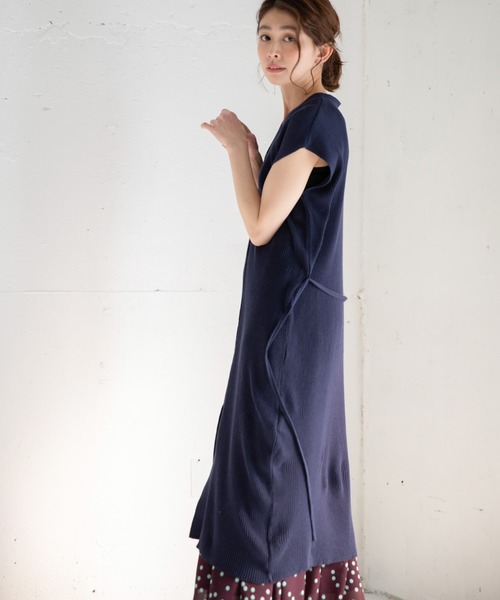 Munich（ミューニック）の「コットンリネンリブニット　ロングワンピース（ワンピース・レディース・ネイビー/カーキ/キナリ・FREE）」の16枚目の写真