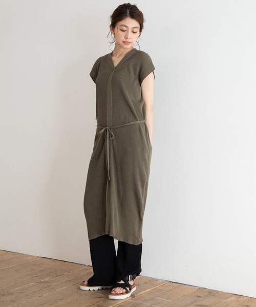 Munich（ミューニック）の「コットンリネンリブニット　ロングワンピース（ワンピース・レディース・ネイビー/カーキ/キナリ・FREE）」の22枚目の写真