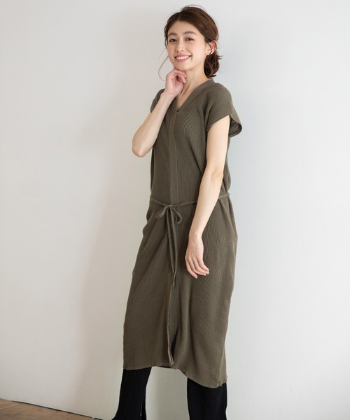 Munich（ミューニック）の「コットンリネンリブニット　ロングワンピース（ワンピース・レディース・ネイビー/カーキ/キナリ・FREE）」の7枚目の写真