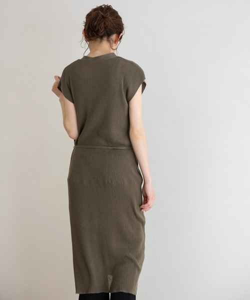 Munich（ミューニック）の「コットンリネンリブニット　ロングワンピース（ワンピース・レディース・ネイビー/カーキ/キナリ・FREE）」の4枚目の写真
