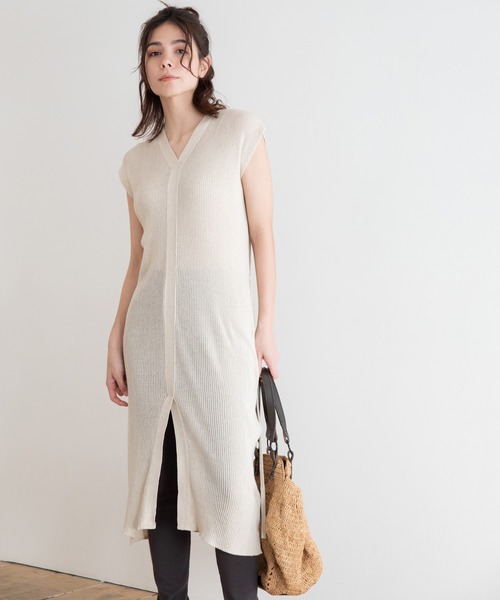 Munich（ミューニック）の「コットンリネンリブニット　ロングワンピース（ワンピース・レディース・ネイビー/カーキ/キナリ・FREE）」の15枚目の写真