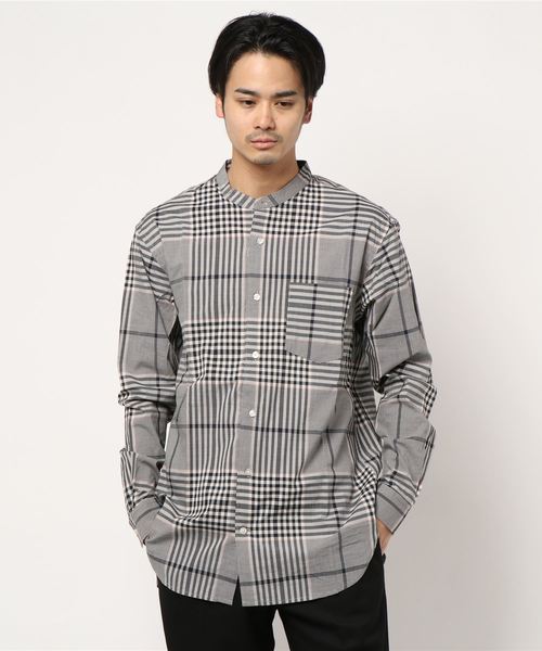 CRAFT STANDARD BOUTIQUE(クラフトスタンダードブティック)の「【2020SS】STAND COLLAR SHIRT/スタンドカラーベーシックとろみシャツ●*(シャツ/ブラウス・メンズ・チャコールグレー/ハウンドトゥース/ネイビー/グレー/アイボリー/ホワイト系その他7/チェック/ブルー系その他4・M/L/LL)」の3枚目の写真