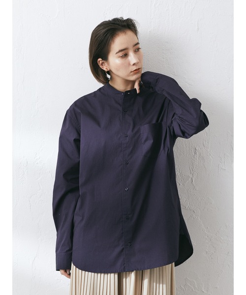 CRAFT STANDARD BOUTIQUE(クラフトスタンダードブティック)の「【2020SS】STAND COLLAR SHIRT/スタンドカラーベーシックとろみシャツ●*(シャツ/ブラウス・メンズ・チャコールグレー/ハウンドトゥース/ネイビー/グレー/アイボリー/ホワイト系その他7/チェック/ブルー系その他4・M/L/LL)」の5枚目の写真