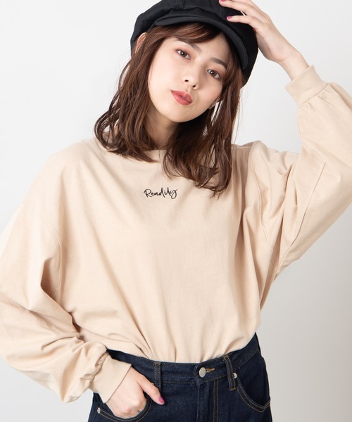 WEGO（ウィゴー）の「WEGO/ボリュームスリーブ刺繍ロゴビッグシルエットロンT（Tシャツ/カットソー・レディース・ベージュ/ライトパープル/ホワイト・FREE）」の2枚目の写真