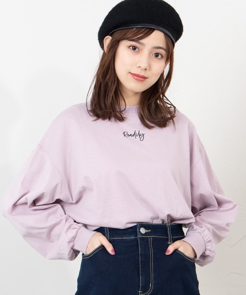 WEGO（ウィゴー）の「WEGO/ボリュームスリーブ刺繍ロゴビッグシルエットロンT（Tシャツ/カットソー・レディース・ベージュ/ライトパープル/ホワイト・FREE）」の3枚目の写真