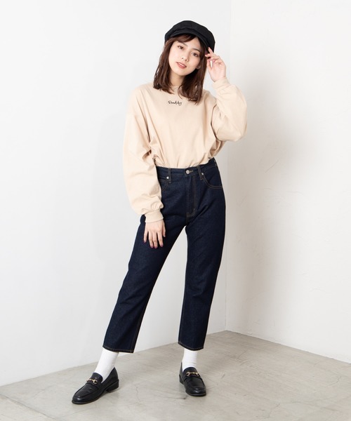 WEGO（ウィゴー）の「WEGO/ボリュームスリーブ刺繍ロゴビッグシルエットロンT（Tシャツ/カットソー・レディース・ベージュ/ライトパープル/ホワイト・FREE）」の4枚目の写真