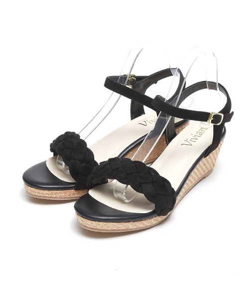VIVIAN（ヴィヴィアン）の「編み込みデザインウェッジサンダル（サンダル・レディース・ブラック系その他3/ベージュ系その他3/イエロー系その他3/ライトパープル/ダークインディゴブルー/グレー系その他3・LL/S/M/L）」の2枚目の写真