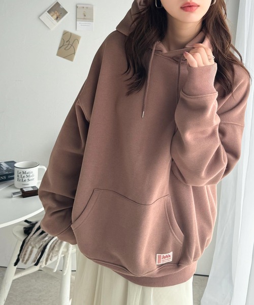 Java（ジャバ）の「《JaVa ジャバコラボ》たっぷりボリュームで華奢見え、裏起毛ビッグシルエット オーバーサイズ パーカー（スウェット・レディース・ブラック/ベージュ/モカ/ライトカーキ/ブルー・MEDIUM/LARGE/X-LARGE/XX-LARGE/SMALL）」の18枚目の写真