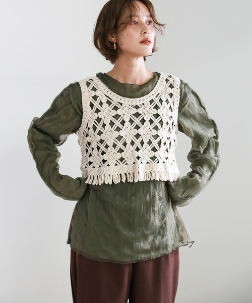 select MOCA(セレクトモカ)の「トゥープライ(two-ply)トップス(Tシャツ/カットソー・レディース・カーキ/ベージュ/ブラウン・FREE)」の3枚目の写真