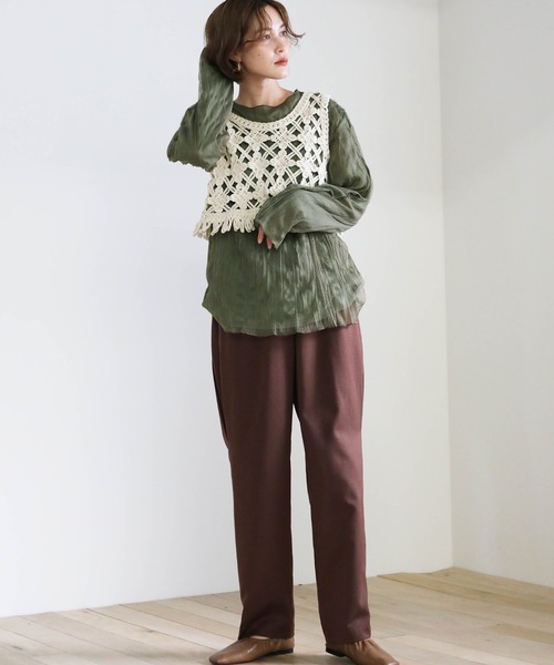 select MOCA(セレクトモカ)の「トゥープライ(two-ply)トップス(Tシャツ/カットソー・レディース・カーキ/ベージュ/ブラウン・FREE)」の21枚目の写真