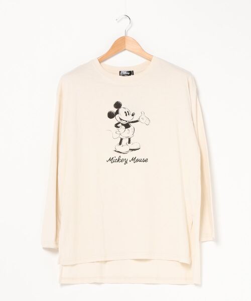 Disney(ディズニー)の「【DISNEY/ディズニー】MICKY MOUSE 天竺ビッグロングTシャツ / ミッキーマウス オーバーサイズ ビッグシルエット ヴィンテージ風(Tシャツ/カットソー・レディース・オフホワイト/ベージュ/チャコールグレー・MEDIUM)」の11枚目の写真