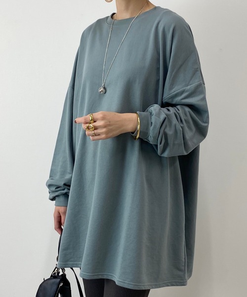 She's Closet(シーズクローゼット)の「Aラインフレアチュニック(スウェット・レディース・ブラック/グレイッシュベージュ/グレイッシュブルー・FREE)」の3枚目の写真