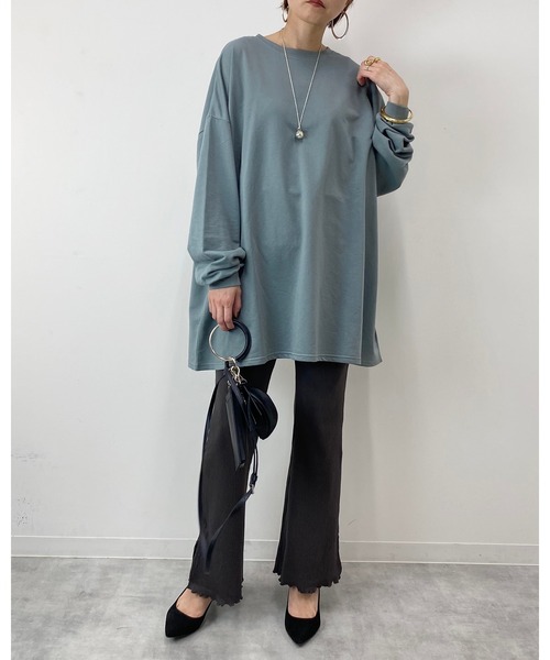 She's Closet(シーズクローゼット)の「Aラインフレアチュニック(スウェット・レディース・ブラック/グレイッシュベージュ/グレイッシュブルー・FREE)」の10枚目の写真