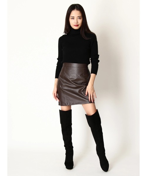 DT MaxMara ★ フェイクレザー ミニ スカート XCRESTA2 ブラウン DT MaxMara ☆ フェイクレザー ミニ スカート XCRESTA2 ブラウン