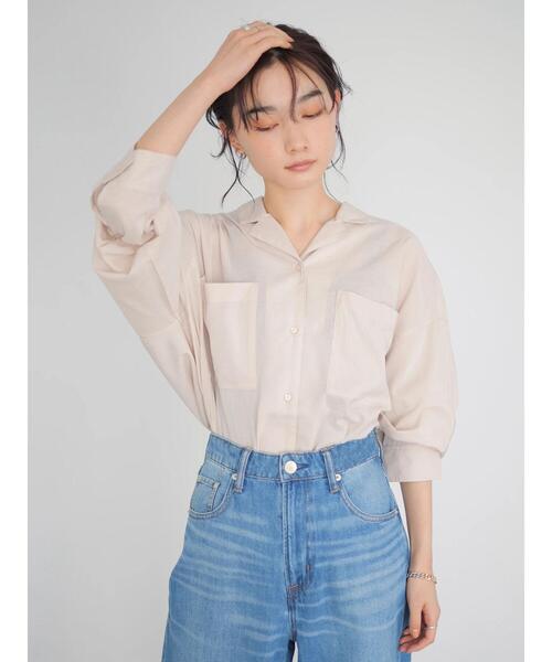 AMERICAN HOLIC（アメリカンホリック）の「とろみ開襟ドレープポケットシャツ（シャツ/ブラウス・レディース・ブラック/ベージュ/オフホワイト/ピンクベージュ・MEDIUM/LARGE）」の15枚目の写真