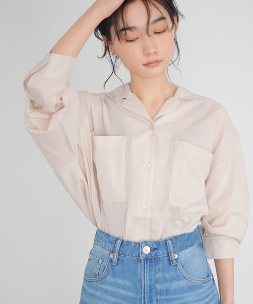 AMERICAN HOLIC（アメリカンホリック）の「とろみ開襟ドレープポケットシャツ（シャツ/ブラウス・レディース・ブラック/ベージュ/オフホワイト/ピンクベージュ・MEDIUM/LARGE）」の4枚目の写真