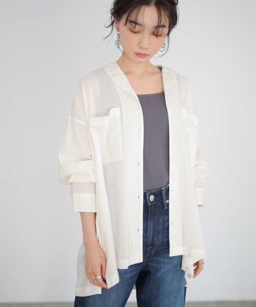 AMERICAN HOLIC（アメリカンホリック）の「とろみ開襟ドレープポケットシャツ（シャツ/ブラウス・レディース・ブラック/ベージュ/オフホワイト/ピンクベージュ・MEDIUM/LARGE）」の2枚目の写真