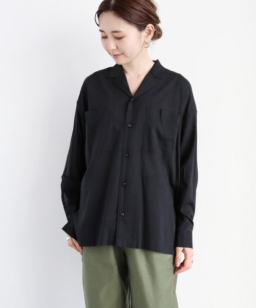 AMERICAN HOLIC（アメリカンホリック）の「とろみ開襟ドレープポケットシャツ（シャツ/ブラウス・レディース・ブラック/ベージュ/オフホワイト/ピンクベージュ・MEDIUM/LARGE）」の3枚目の写真