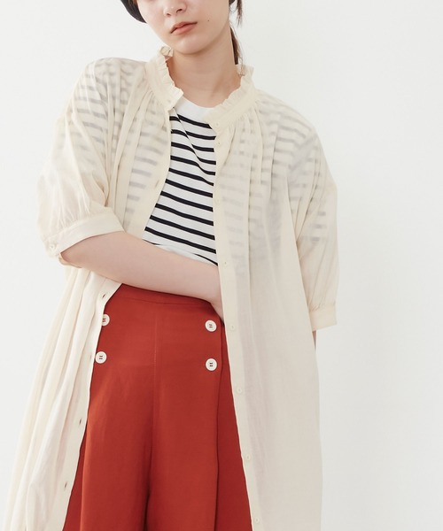 POU DOU DOU(プードゥドゥ)の「シアーコットンフリル襟ワンピース(ワンピース・レディース・ネイビー/イエロー/アイボリー・3)」の9枚目の写真