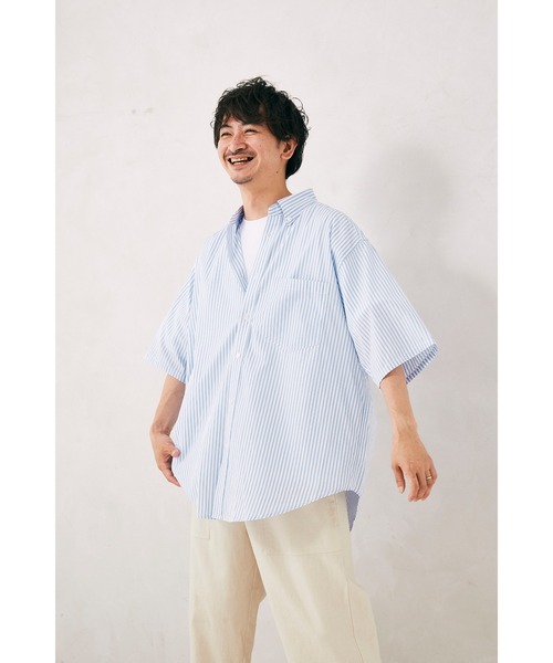JOURNAL STANDARD relume（ジャーナルスタンダード　レリューム）の「ビッグシルエット ボタンダウンストライプシャツ（シャツ/ブラウス・メンズ・ライトブルー/ネイビー/サックスブルー/ブルー/ダークブルー・MEDIUM/LARGE）」の14枚目の写真