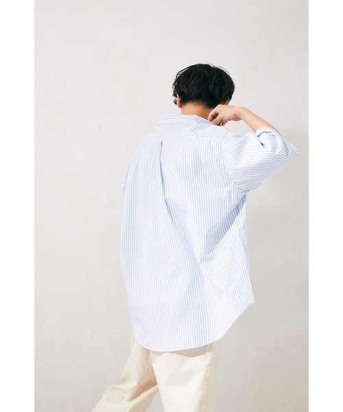 JOURNAL STANDARD relume（ジャーナルスタンダード　レリューム）の「ビッグシルエット ボタンダウンストライプシャツ（シャツ/ブラウス・メンズ・ライトブルー/ネイビー/サックスブルー/ブルー/ダークブルー・MEDIUM/LARGE）」の15枚目の写真