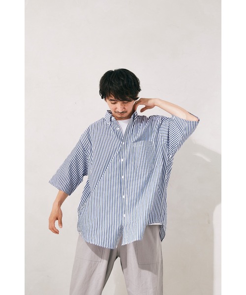 JOURNAL STANDARD relume（ジャーナルスタンダード　レリューム）の「ビッグシルエット ボタンダウンストライプシャツ（シャツ/ブラウス・メンズ・ライトブルー/ネイビー/サックスブルー/ブルー/ダークブルー・MEDIUM/LARGE）」の19枚目の写真