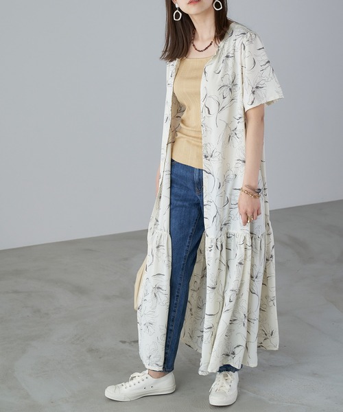 Chaco closet（チャコ クローゼット）の「3Wayボリュームギャザー裾切り替え半袖シャツワンピース/ロングカーデ（ワンピース・レディース・ブラック/ブラウン/オフホワイト/イエロー/オレンジ/ブルー/ブラック系その他/グレイッシュベージュ/ブラック系その他2・FREE）」の20枚目の写真