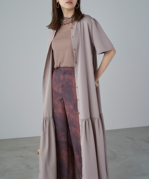 Chaco closet（チャコ クローゼット）の「3Wayボリュームギャザー裾切り替え半袖シャツワンピース/ロングカーデ（ワンピース・レディース・ブラック/ブラウン/オフホワイト/イエロー/オレンジ/ブルー/ブラック系その他/グレイッシュベージュ/ブラック系その他2・FREE）」の13枚目の写真