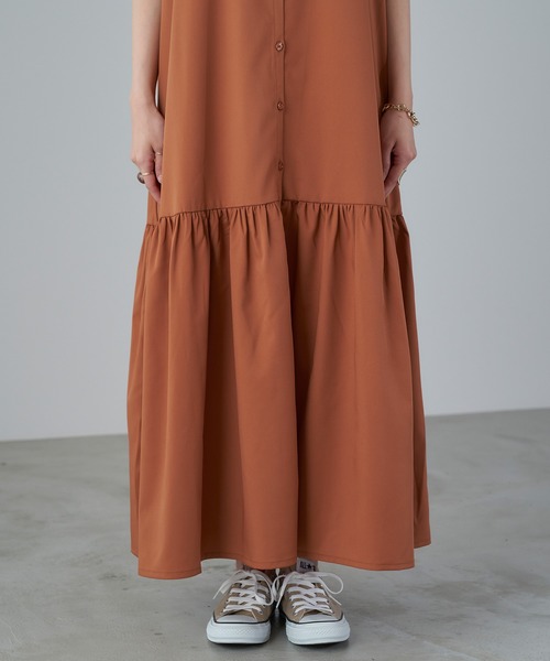 Chaco closet（チャコ クローゼット）の「3Wayボリュームギャザー裾切り替え半袖シャツワンピース/ロングカーデ（ワンピース・レディース・ブラック/ブラウン/オフホワイト/イエロー/オレンジ/ブルー/ブラック系その他/グレイッシュベージュ/ブラック系その他2・FREE）」の14枚目の写真