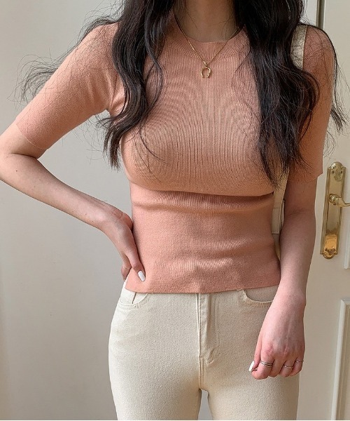 merongshop（メロンショップ）の「MERONGSHOP パステルマカロンニットT（Tシャツ/カットソー・レディース・スカイブルー/ブラック/ピンク/イエロー/アイボリー/ブルー・FREE）」の6枚目の写真