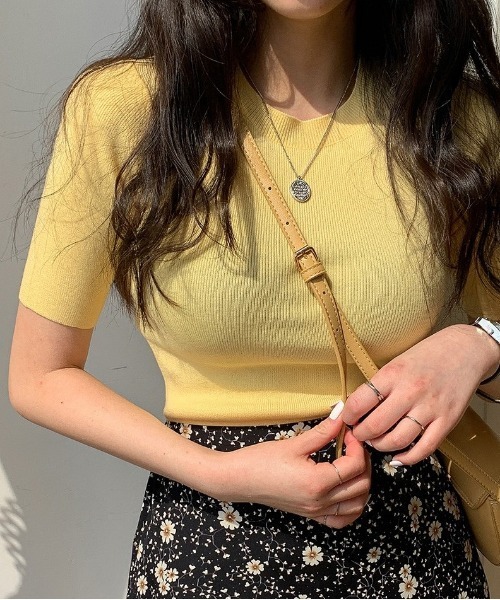 merongshop（メロンショップ）の「MERONGSHOP パステルマカロンニットT（Tシャツ/カットソー・レディース・スカイブルー/ブラック/ピンク/イエロー/アイボリー/ブルー・FREE）」の5枚目の写真