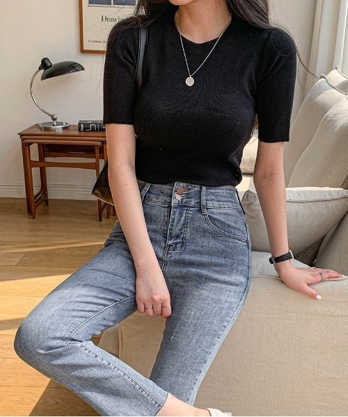 merongshop（メロンショップ）の「MERONGSHOP パステルマカロンニットT（Tシャツ/カットソー・レディース・スカイブルー/ブラック/ピンク/イエロー/アイボリー/ブルー・FREE）」の20枚目の写真