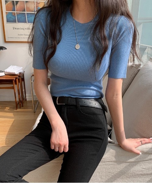 merongshop（メロンショップ）の「MERONGSHOP パステルマカロンニットT（Tシャツ/カットソー・レディース・スカイブルー/ブラック/ピンク/イエロー/アイボリー/ブルー・FREE）」の21枚目の写真