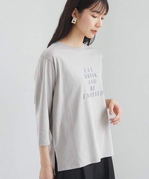 Green　Parks（グリーンパークス）の「ロゴPt7分袖プルオーバー＊（Tシャツ/カットソー・レディース・チャコールグレー/オフホワイト/ライトグリーン/グレイッシュベージュ・FREE）」の3枚目の写真