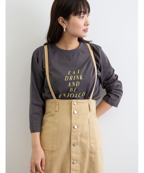 Green　Parks（グリーンパークス）の「ロゴPt7分袖プルオーバー＊（Tシャツ/カットソー・レディース・チャコールグレー/オフホワイト/ライトグリーン/グレイッシュベージュ・FREE）」の2枚目の写真