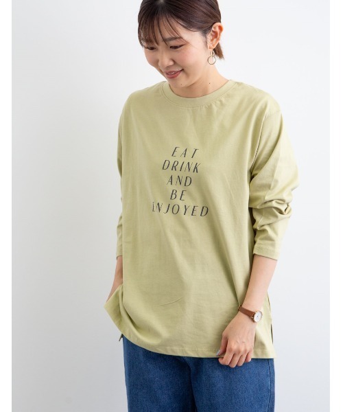 Green　Parks（グリーンパークス）の「ロゴPt7分袖プルオーバー＊（Tシャツ/カットソー・レディース・チャコールグレー/オフホワイト/ライトグリーン/グレイッシュベージュ・FREE）」の4枚目の写真