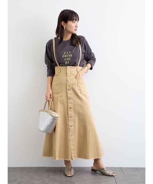 Green　Parks（グリーンパークス）の「ロゴPt7分袖プルオーバー＊（Tシャツ/カットソー・レディース・チャコールグレー/オフホワイト/ライトグリーン/グレイッシュベージュ・FREE）」の5枚目の写真