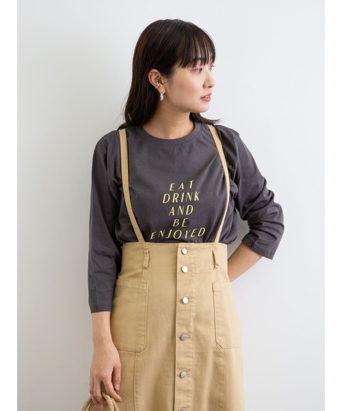 Green　Parks（グリーンパークス）の「ロゴPt7分袖プルオーバー＊（Tシャツ/カットソー・レディース・チャコールグレー/オフホワイト/ライトグリーン/グレイッシュベージュ・FREE）」の6枚目の写真