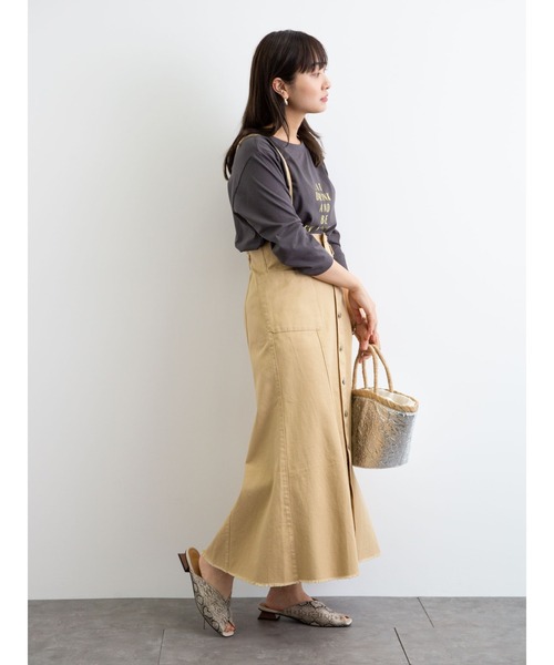 Green　Parks（グリーンパークス）の「ロゴPt7分袖プルオーバー＊（Tシャツ/カットソー・レディース・チャコールグレー/オフホワイト/ライトグリーン/グレイッシュベージュ・FREE）」の8枚目の写真