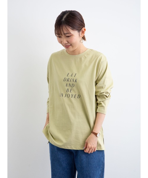 Green　Parks（グリーンパークス）の「ロゴPt7分袖プルオーバー＊（Tシャツ/カットソー・レディース・チャコールグレー/オフホワイト/ライトグリーン/グレイッシュベージュ・FREE）」の9枚目の写真