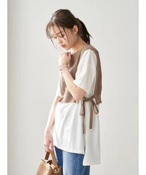 earth music&ecology（アースミュージックアンドエコロジー）の「SET2点 ショートニットベスト+スクエアヘムチュニック　＊（Tシャツ/カットソー・レディース・アイボリー/ブラック/カーキ・FREE）」の6枚目の写真