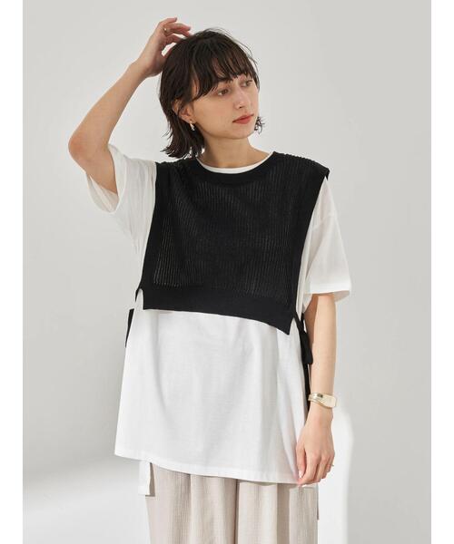 earth music&ecology（アースミュージックアンドエコロジー）の「SET2点 ショートニットベスト+スクエアヘムチュニック　＊（Tシャツ/カットソー・レディース・アイボリー/ブラック/カーキ・FREE）」の7枚目の写真