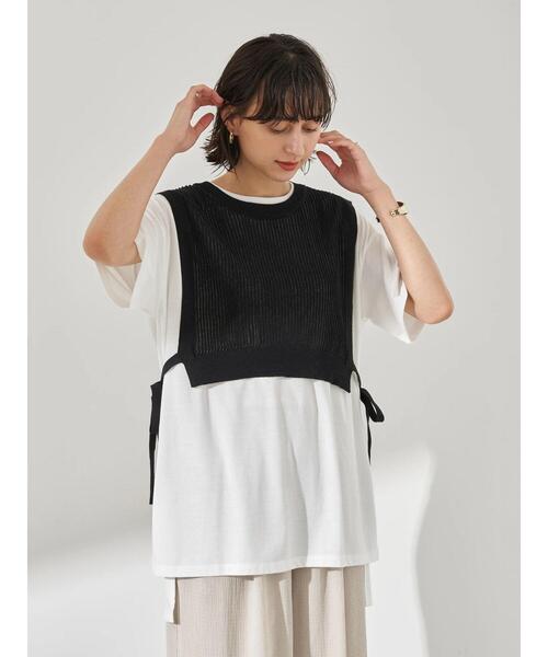 earth music&ecology（アースミュージックアンドエコロジー）の「SET2点 ショートニットベスト+スクエアヘムチュニック　＊（Tシャツ/カットソー・レディース・アイボリー/ブラック/カーキ・FREE）」の8枚目の写真