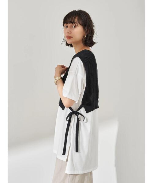 earth music&ecology（アースミュージックアンドエコロジー）の「SET2点 ショートニットベスト+スクエアヘムチュニック　＊（Tシャツ/カットソー・レディース・アイボリー/ブラック/カーキ・FREE）」の9枚目の写真